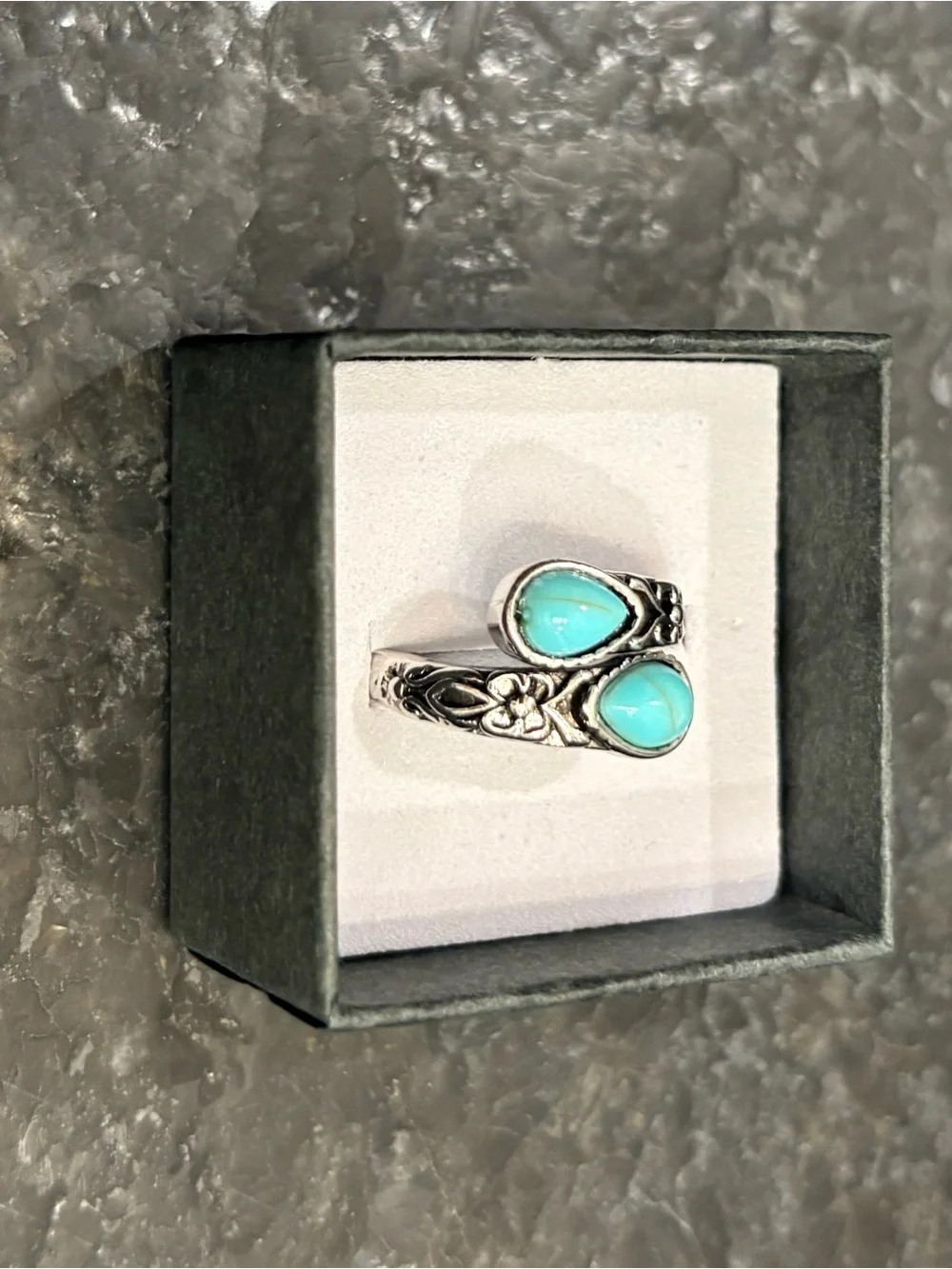 Silver Turquoise Teardrop Open Ring
